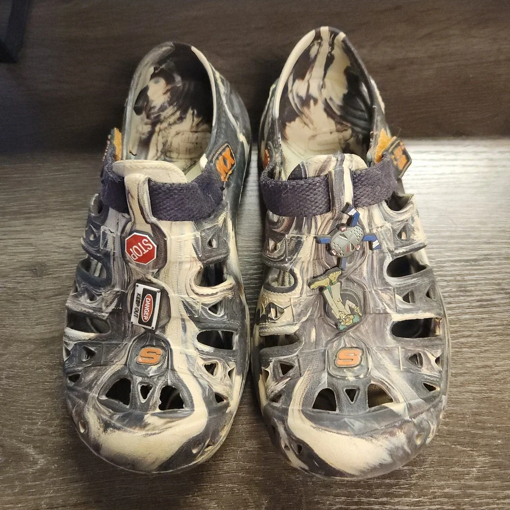 Skechers Cali Gear Clogs Boys 4 Black Tan Marble Water Shoes Sandals‎ Gorpcore